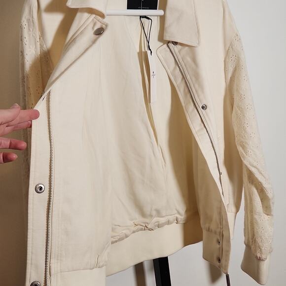 7 FOR ALL MANKIND Ivory Jacket with Eyelet Sleeves, Size Medium - Picture 12 of 14